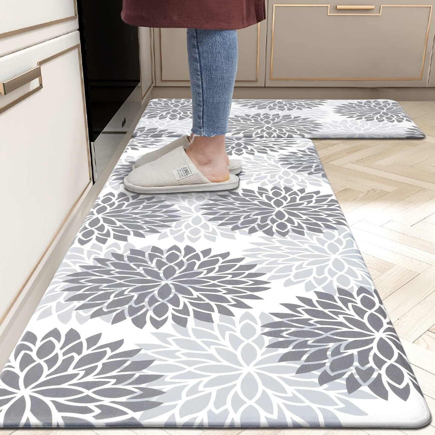 Amazon Plant Flower Long Floor Mat Household Kitchen Oil-absorbing Non-slip Two-piece Foot Mat Stain-resistant Door Mat