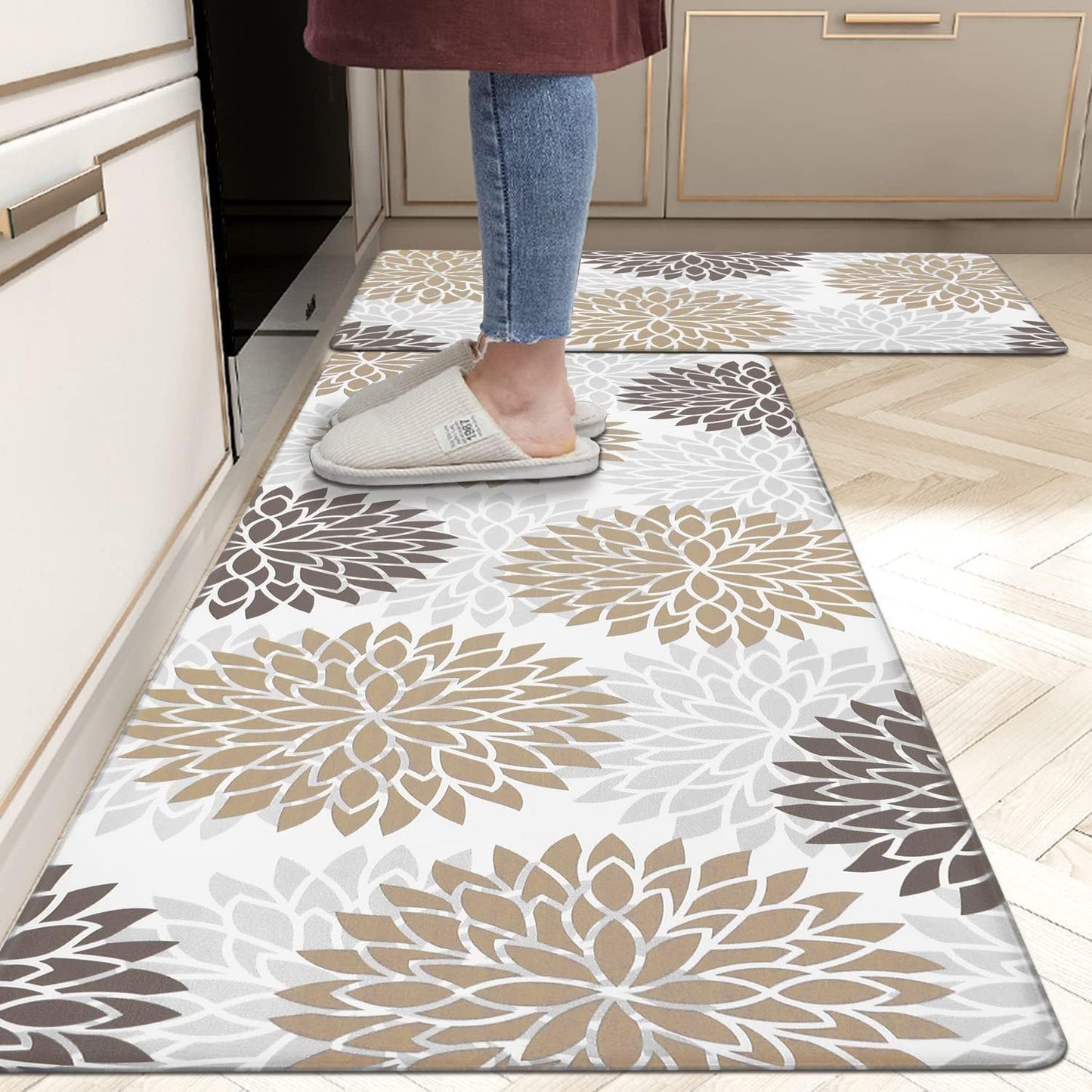 Amazon Plant Flower Long Floor Mat Household Kitchen Oil-absorbing Non-slip Two-piece Foot Mat Stain-resistant Door Mat