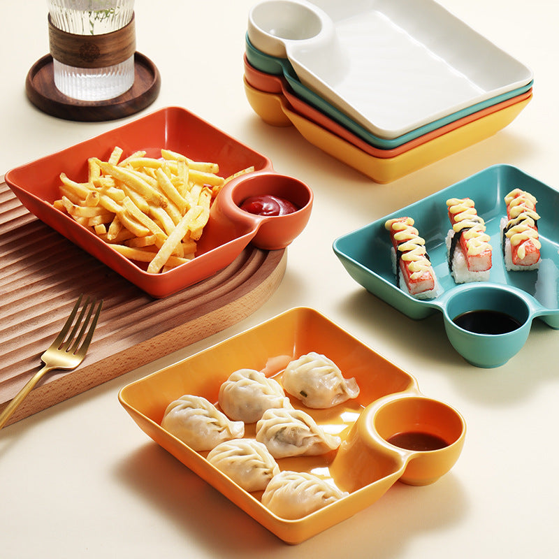 Dumpling Plate With Vinegar Dish Dumpling Plate Dinner Plate Square Plate