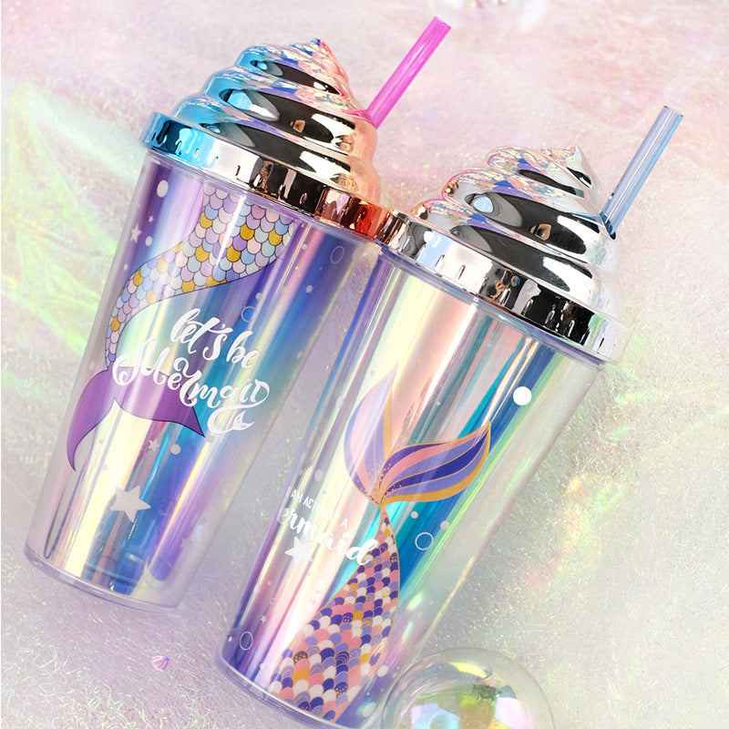 Creative Straw Plastic Electroplating Glitter Water Cup