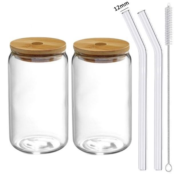 Glass Cup With Lid And Straw Transparent Bubble