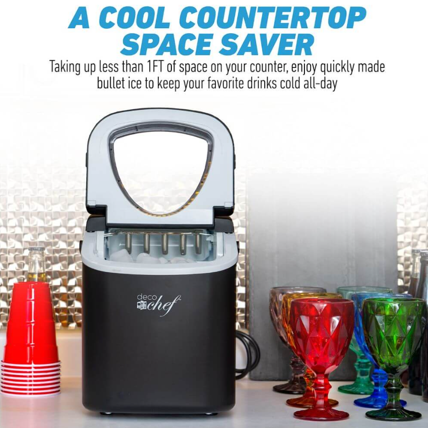 Deco Chef Compact Countertop Ice Maker 26LBs in 24HRs, 9 Ice Cubes in 6 Minutes (Black)