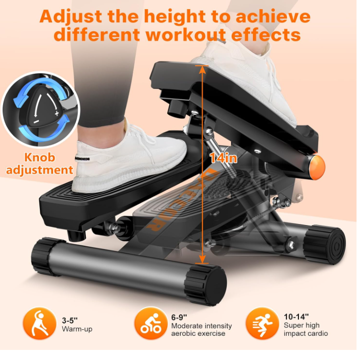 Stair Steppers for Excercise at Home, Mini Stepper with Resistance Bands & LCD Monitor