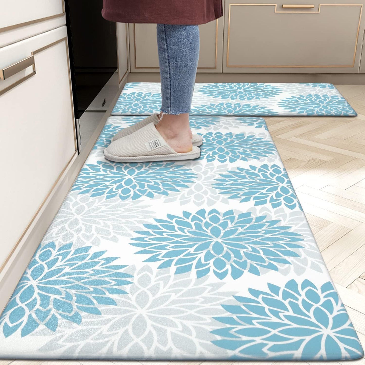 Amazon Plant Flower Long Floor Mat Household Kitchen Oil-absorbing Non-slip Two-piece Foot Mat Stain-resistant Door Mat