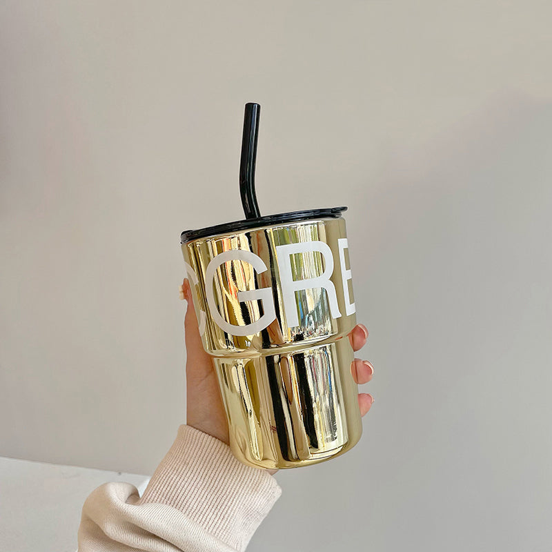 Ins Wind Male And Female Students High Appearance Horizontal Straw Tumbler