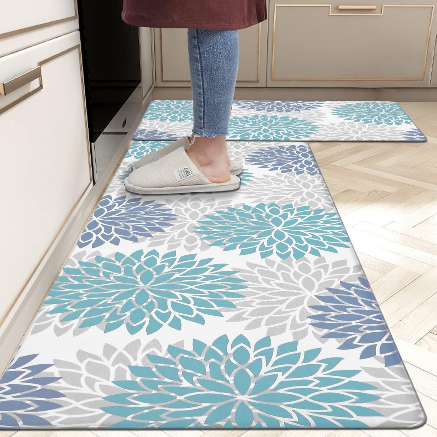 Amazon Plant Flower Long Floor Mat Household Kitchen Oil-absorbing Non-slip Two-piece Foot Mat Stain-resistant Door Mat