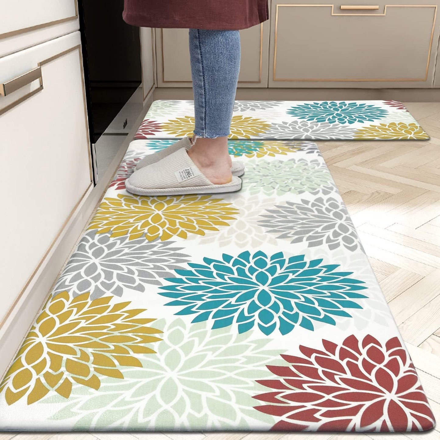 Amazon Plant Flower Long Floor Mat Household Kitchen Oil-absorbing Non-slip Two-piece Foot Mat Stain-resistant Door Mat