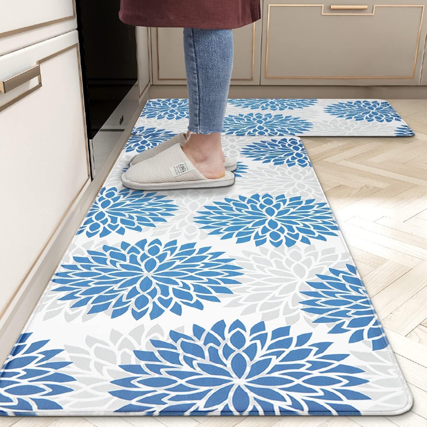 Amazon Plant Flower Long Floor Mat Household Kitchen Oil-absorbing Non-slip Two-piece Foot Mat Stain-resistant Door Mat